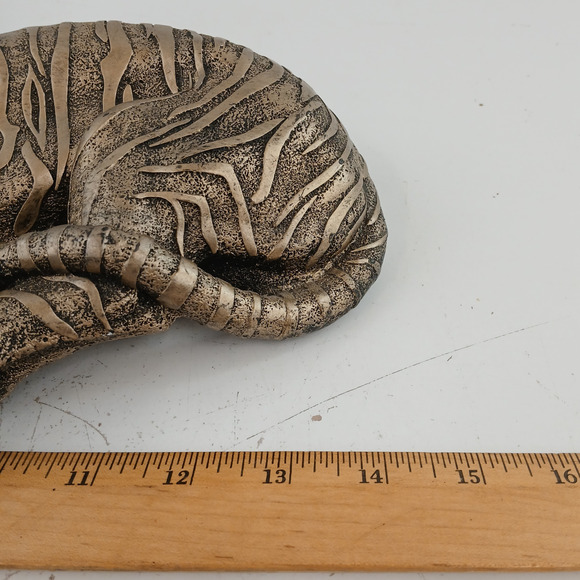 Tiger Resting Sculpture Silver Tone Wild Animal Art Statue Lying Big Cat Decor - Picture 9 of 11